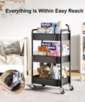 Three Tier Rolling Cart On Wheels, Heavy Duty Metal Utility Trolley With Lockable Wheels, Steel Storage Cart for craft room shown