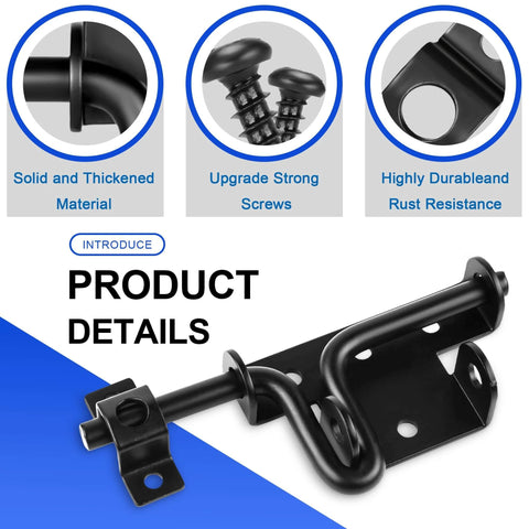 Close-up of Slide Bolt Gate Latch with Padlock Hole, showcasing heavy-duty steel construction and black powder coating.