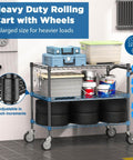 Heavy Duty Rolling Utility Cart With Wheels For Kitchen And Restaurant Use Kitchen Workhorse 45 Inch NSF Certified Commercial Grade Steel Cart 1120 Lbs Capacity With Handle And Shelf Liners Black Leteuke