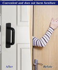 Image showing before and after installation of Four Pack Stick On Cabinet Handles No Drill Drawer Pulls Adhesive Door Handles Black