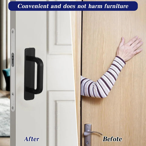 Image showing before and after installation of Four Pack Stick On Cabinet Handles No Drill Drawer Pulls Adhesive Door Handles Black