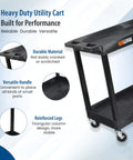 32 Inch Tub Storage Cart With Two Shelves Black Built For Maximum Capacity Ergonomic Top Handle And Super Handy Maneuver Four Swivel Casters With Two Locking Brakes Molded Plastic Shelves And Legs Won't Stain Scratch Dent Or Rust