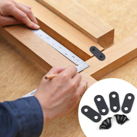 ✝️ 20 Pack Flat Straight Brace Flat Straight Bracket Stainless Steel Flat Plate Straight Brackets Repair Mending Bracket Plate for Wood Furniture Metal Mending Joining Plates with Screws (Black) designed for smooth motion and stable alignment in, shown in use with wooden furniture.