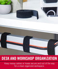 Heavy Duty Self Bundling Straps For Home And Worksite Built For Pros Extra Wide 1.5 Inch 45 Foot Roll Cut To Length Double Sided Fasteners That Grip Hoses Cables Mats And More Reusable Black securing cables under desk