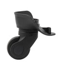 Side view of Black Luggage Wheel Replacement Set For Suitcases Left And Right Swivel Caster Wheels With 4 Hole Mounts And 360 Degree Rotation