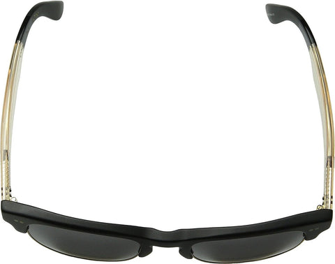 Top view of black wayfarer-style sunglasses with translucent arms and dark lenses.