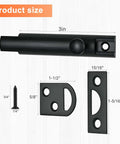 Product size diagram of 3-inch black finish Solid Brass Surface Bolt with two strikes and screw for secure doors and windows.