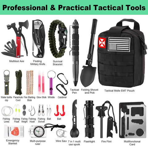 256 In 1 Survival First Aid Kit With MOLLE Pouch For Outdoor Adventures, Camping, Hiking, Hunting, Disaster And Earthquake Prep
