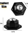Four Ball Bearing Rollers With 360 Degree Swivel Universal Ball Casters, 200 Pound Capacity, Self-Adhesive Mini Casters For Trash Cans, Storage Cabinets, Small Furniture And Appliances, Black, showing product dimensions.