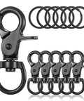 Six Pcs Black 60mm Zinc Alloy Trigger Carabiner Heavy Duty Swivel Snap Hooks With 360 Degree Rotatable Eye Clips and key rings set