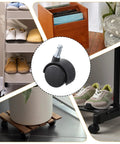Five Pieces One Point Five Inch Swivel Caster Wheels Set With M8 Circlip Stem 360 Degree Black Plastic Casters installed on furniture