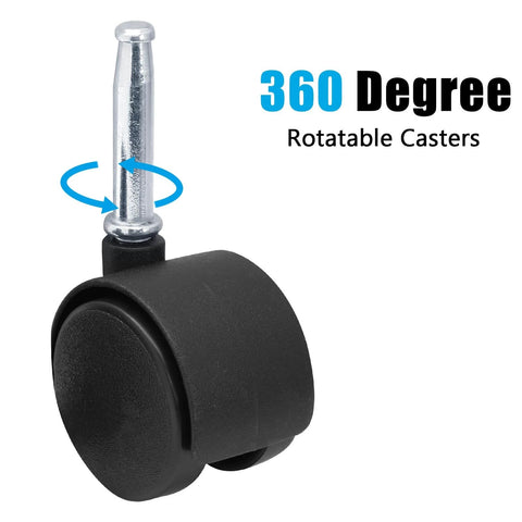 Close-up of 1.5 Inch Swivel Caster Wheel with M8 Grip Neck Stem, black nylon, highlighting 360-degree rotation for furniture mobility.