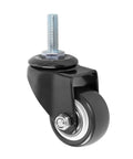 Four Pack of 1.5 Inch Swivel Caster Wheels PU 360 Degree Threaded Stem M8 by 25mm Black Polyurethane Wheel close-up view
