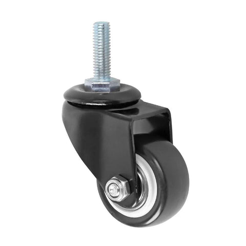 Four Pack of 1.5 Inch Swivel Caster Wheels PU 360 Degree Threaded Stem M8 by 25mm Black Polyurethane Wheel close-up view