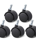 Five Pieces One Point Five Inch Swivel Caster Wheels Set With M8 Circlip Stem 360 Degree Black Plastic Casters For Cabinets Tables Shelves Trolleys Heavy Duty Furniture Replacement Smooth Rolling For Home And Office Use