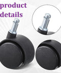 Five Pieces One Point Five Inch Swivel Caster Wheels Set With M8 Circlip Stem 360 Degree Black Plastic Casters front view