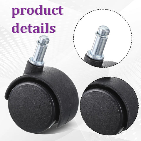 Five Pieces One Point Five Inch Swivel Caster Wheels Set With M8 Circlip Stem 360 Degree Black Plastic Casters front view