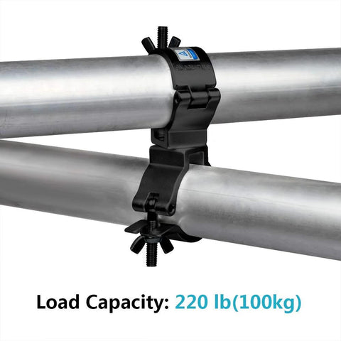Four Pack Black Swivel Double Truss Clamps For Two Inch Truss Tubes, 360 Degree Wrap Around DJ Stage Lighting Clamp with 220 Lb Load