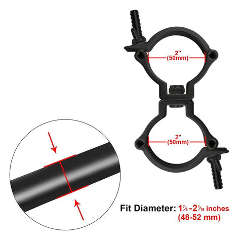 Four Pack Black Swivel Double Truss Clamps For Two Inch Truss Tubes, 360 Degree Wrap Around DJ Stage Lighting Clamp, fits OD 50.8mm