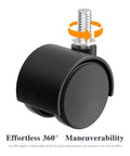 Close-up of 2 Inch Furniture Casters Set Of 4 With 5/16 Inch Threaded Stems Nylon Wheels Black Swivel Casters showcasing 360-degree rotation.