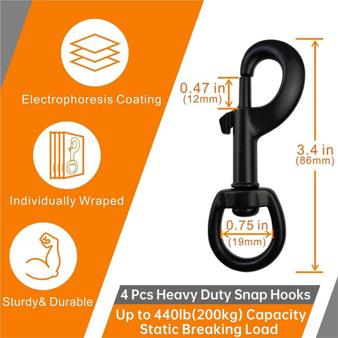 Three Quarter Inch Heavy Duty Swivel Snap Hooks Black Electrophoresis Coating Four Pieces Dog Clips Trigger Snaps Leash Hooks