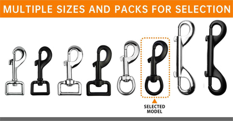 Three Quarter Inch Heavy Duty Swivel Snap Hooks Black Electrophoresis Coating Four Pieces Dog Clips Trigger Snaps Leash Hooks assortment.