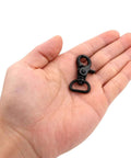 Five Eighth Inch Swivel Trigger Snap Hook Lobster Claw Clasp in hand, black, for handbags, keychains, crafting, 5/8 inch, pack of ten.