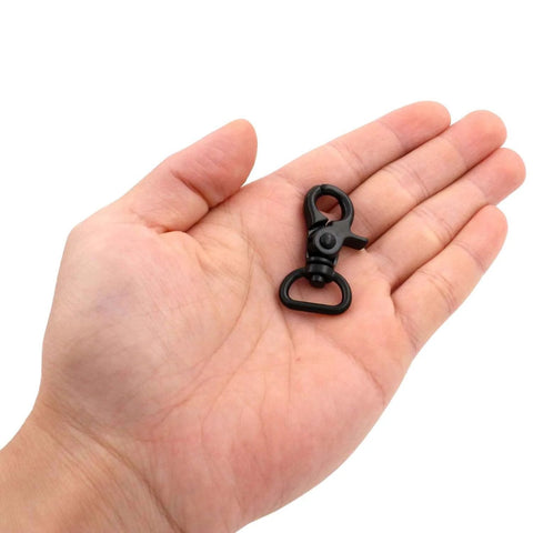 Five Eighth Inch Swivel Trigger Snap Hook Lobster Claw Clasp in hand, black, for handbags, keychains, crafting, 5/8 inch, pack of ten.