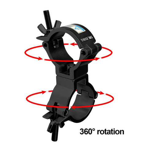 Four Pack Black Swivel Double Truss Clamps For Two Inch Truss Tubes, 360 Degree Wrap Around DJ Stage Lighting Clamp