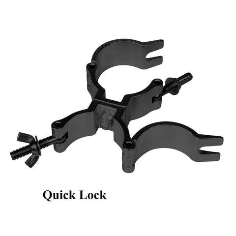 Four Pack Black Swivel Double Truss Clamps For Two Inch Truss Tubes, 360 Degree Wrap Around DJ Stage Lighting Clamp, Quick Lock