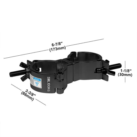 Four Pack Black Swivel Double Truss Clamps For Two Inch Truss Tubes, 360 Degree Wrap Around DJ Stage Lighting Clamp, side view