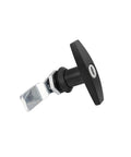 Durable zinc alloy T-handle door lock set with black corrosion-resistant finish keeps rigs and gear secure; keyed alike for easy access.