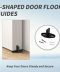 8 Pack Black Floor Guide For Sliding Barn Door Hardware, T Shape Floor Mounted Guides, shown with installation screws