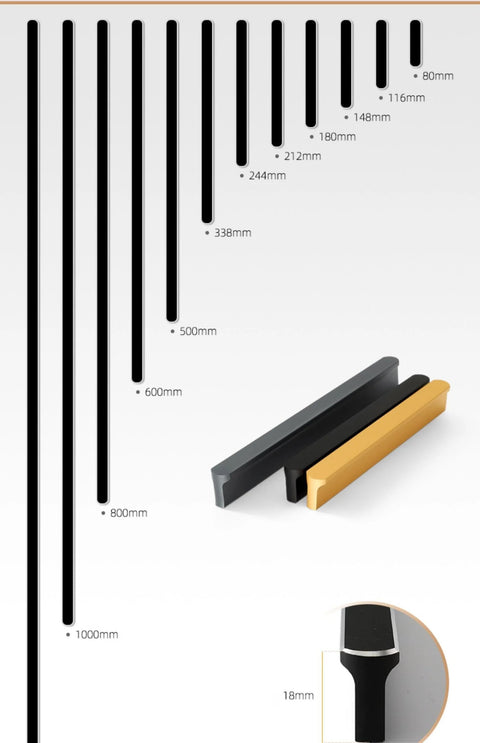 Five Pack Black T Shape Cabinet Pulls For Cabinets And Dressers, 19.69 Inch Long Durable Aluminum Alloy Hardware side view