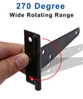 Hand holding Six Pack 4 Inch T Strap Hinges Black Outdoor Gate Hinges, showing 270-degree wide rotating range.