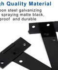 Six Pack 4 Inch T Strap Hinges Black Outdoor Gate Hinges For Wooden Fences made of rugged carbon steel with matte black finish