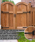 12-Inch Black Powder Coated T-Strap Gate Hinges on Wooden Gate, Built Tough For Heavy Duty Doors Sheds And Barn Gates With 24 Mounting Screws