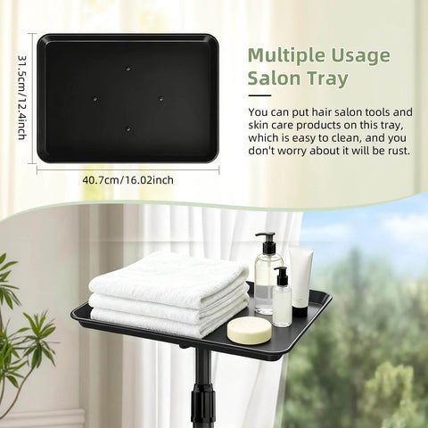 Premium Aluminum Tattoo Tray On Wheels For Salons And Clinics, 36 Inch Rolling Service Cart with skincare products
