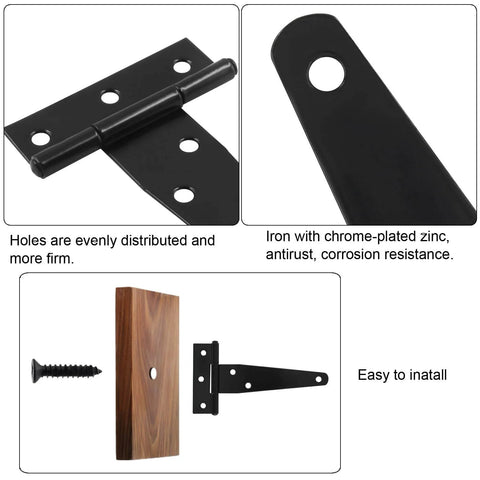 4 Inch T Strap Hinges Black Heavy Duty Tee Hinge For Barn Shed Doors Wrought Iron Durable Anti Rust Corrosion Resistant