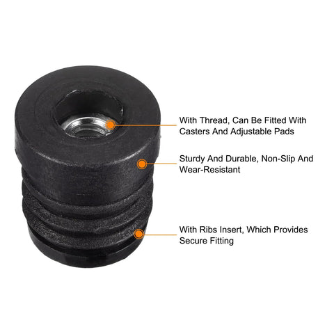 Close-up of one 8 Pieces Round Tube Inserts With M6 Thread For 19mm Diameter Round Tubes 0.75 Inch Outer Diameter Black Plastic Plug
