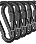 Locking Thumb Screw Closure Carabiner Clips 6 Pack Black Zinc Galvanized Steel Heavy Duty Snap Hooks 5 cm Size 2 By 1 Inch 200 lb Max Load