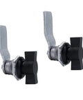 Two thumb operated offset cam locks with black handles provide quick keyless security for cabinets, drawers, mailboxes, RV compartments.