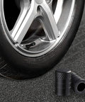 Tire Valve Stem Caps Black Anodized Aluminum Set 4 Pack with Plastic Inner Valve on car wheel for corrosion resistance