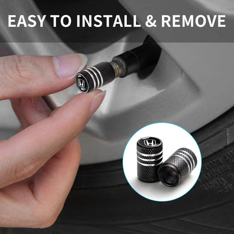 Installing Aluminum Alloy Tire Valve Stem Caps 4 Pack Black, Anodized Finish, Corrosion Resistant, on vehicle tire air valve