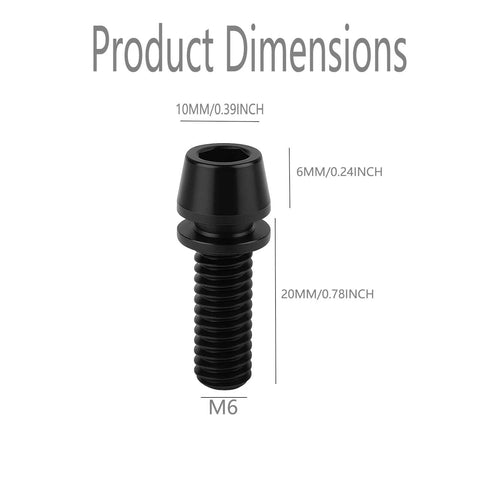 Diagram showing dimensions of ✝️ 5 Pcs Titanium Alloy M6 x 20mm Allen Hex Bolts with Washers –Black Color Screws for Bicycle V-Brake Hub