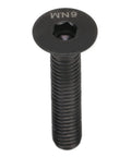 Close-up of Bike Stem Bolt Screw, M6 x 30mm Black Titanium Alloy Flat Head Headset Cap Bolts for bike headset stem fixation.