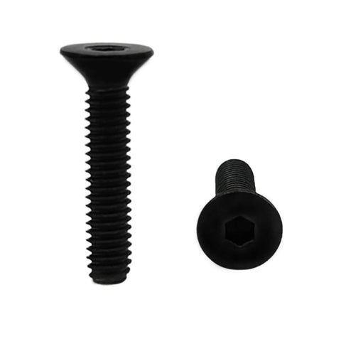 Close-up of ✝️ RISON Titanium Screws M2x5mm Screws 10Pcs DIN7991 Titanium Countersunk Hex Socket Cap Screws GR2, black, front and top view.
