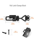 Adjustable Black Toggle Clamp Latch Set With Lock Hole And 550 Lbs Holding Capacity, shown with screw measurements and close-up
