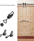 Adjustable Black Toggle Clamp Latch Set With Lock Hole And 550 Lbs Holding Capacity shown on wooden doors