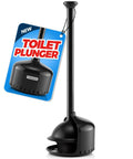 Powerful Toilet Plunger With Holder And Cover For Bathroom Use, 19 inch black plunger with ventilated holder and cover